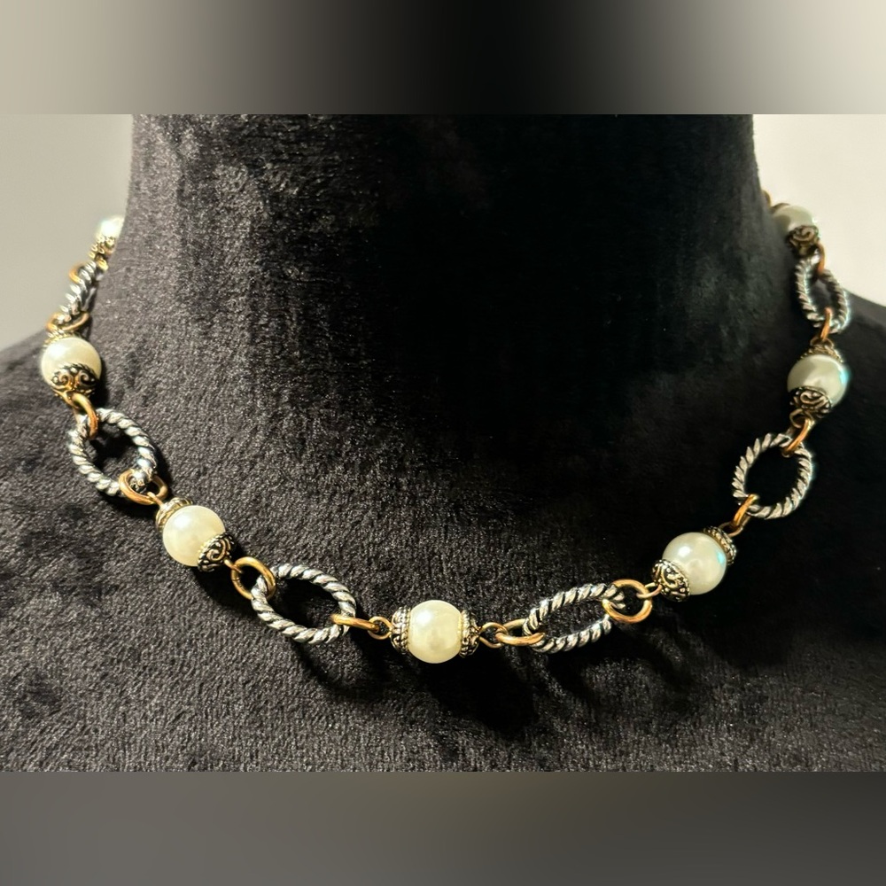 Premier Designs Silver, Gold and Faux Pearl Necklace